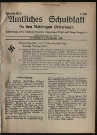 Verordnungsblatt für das Schulwesen in Steiermark 19400122 Seite: 1