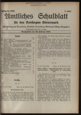 Verordnungsblatt für das Schulwesen in Steiermark 19400228 Seite: 1