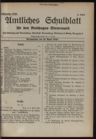 Verordnungsblatt für das Schulwesen in Steiermark 19400410 Seite: 1