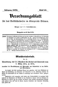 Verordnungsblatt für das Volksschulwesen im Königreiche Böhmen 18740430 Seite: 1