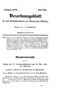 Verordnungsblatt für das Volksschulwesen im Königreiche Böhmen 18740720 Seite: 1