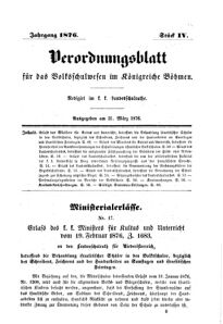 Verordnungsblatt für das Volksschulwesen im Königreiche Böhmen 18760331 Seite: 1