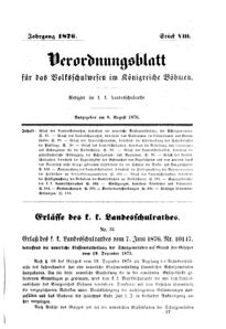 Verordnungsblatt für das Volksschulwesen im Königreiche Böhmen 18760808 Seite: 1