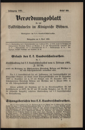 Verordnungsblatt für das Volksschulwesen im Königreiche Böhmen 18810408 Seite: 1