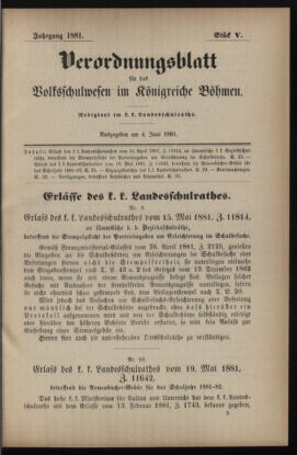 Verordnungsblatt für das Volksschulwesen im Königreiche Böhmen 18810604 Seite: 1