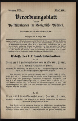 Verordnungsblatt für das Volksschulwesen im Königreiche Böhmen 18810802 Seite: 1