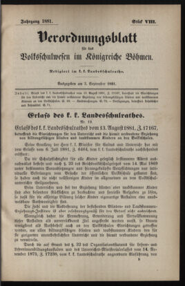 Verordnungsblatt für das Volksschulwesen im Königreiche Böhmen 18810903 Seite: 1