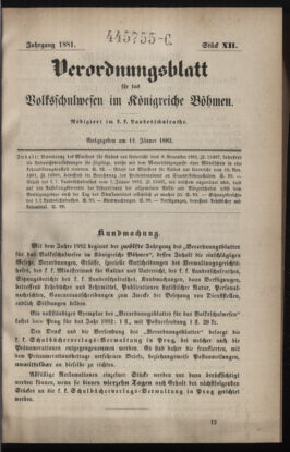 Verordnungsblatt für das Volksschulwesen im Königreiche Böhmen 18820111 Seite: 1