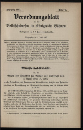 Verordnungsblatt für das Volksschulwesen im Königreiche Böhmen 18830601 Seite: 1