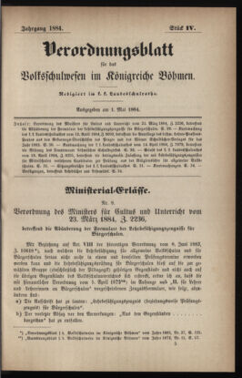 Verordnungsblatt für das Volksschulwesen im Königreiche Böhmen 18840501 Seite: 1