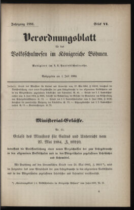 Verordnungsblatt für das Volksschulwesen im Königreiche Böhmen 18840701 Seite: 1