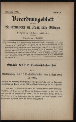 Verordnungsblatt für das Volksschulwesen im Königreiche Böhmen 18860501 Seite: 1