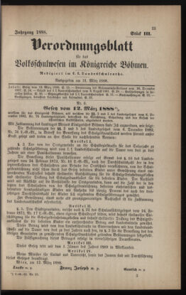 Verordnungsblatt für das Volksschulwesen im Königreiche Böhmen 18880331 Seite: 1