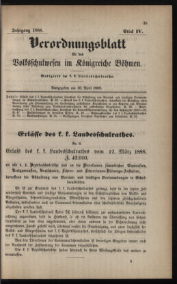 Verordnungsblatt für das Volksschulwesen im Königreiche Böhmen 18880430 Seite: 1