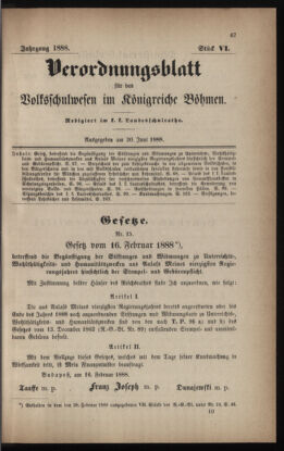 Verordnungsblatt für das Volksschulwesen im Königreiche Böhmen 18880630 Seite: 1