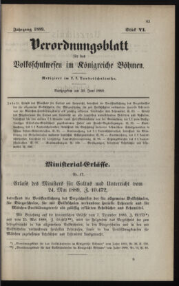 Verordnungsblatt für das Volksschulwesen im Königreiche Böhmen 18890630 Seite: 1