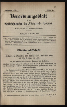 Verordnungsblatt für das Volksschulwesen im Königreiche Böhmen 18900531 Seite: 1