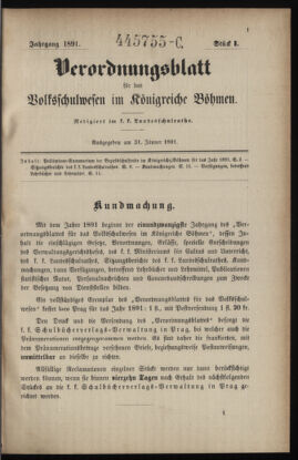 Verordnungsblatt für das Volksschulwesen im Königreiche Böhmen 18910131 Seite: 1