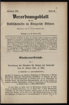 Verordnungsblatt für das Volksschulwesen im Königreiche Böhmen 18910228 Seite: 1