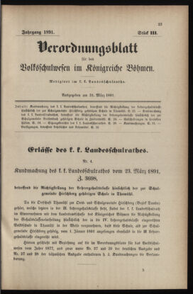 Verordnungsblatt für das Volksschulwesen im Königreiche Böhmen 18910331 Seite: 1