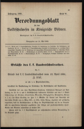 Verordnungsblatt für das Volksschulwesen im Königreiche Böhmen 18910531 Seite: 1