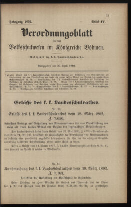 Verordnungsblatt für das Volksschulwesen im Königreiche Böhmen 18920430 Seite: 1