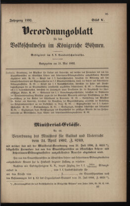 Verordnungsblatt für das Volksschulwesen im Königreiche Böhmen 18920531 Seite: 1