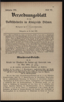 Verordnungsblatt für das Volksschulwesen im Königreiche Böhmen 18920630 Seite: 1