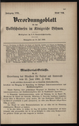 Verordnungsblatt für das Volksschulwesen im Königreiche Böhmen 18920731 Seite: 1