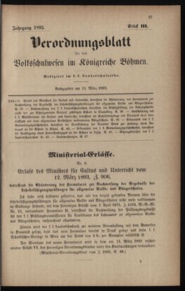 Verordnungsblatt für das Volksschulwesen im Königreiche Böhmen 18930331 Seite: 1