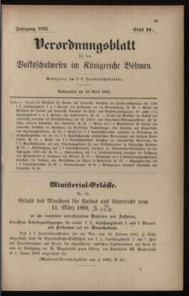 Verordnungsblatt für das Volksschulwesen im Königreiche Böhmen 18930430 Seite: 1