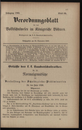 Verordnungsblatt für das Volksschulwesen im Königreiche Böhmen 18930930 Seite: 1