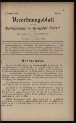 Verordnungsblatt für das Volksschulwesen im Königreiche Böhmen 18940131 Seite: 1