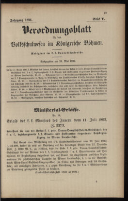 Verordnungsblatt für das Volksschulwesen im Königreiche Böhmen 18940531 Seite: 1