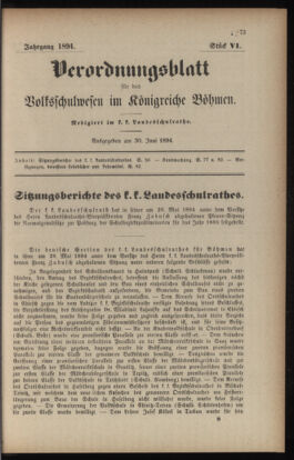 Verordnungsblatt für das Volksschulwesen im Königreiche Böhmen 18940630 Seite: 1