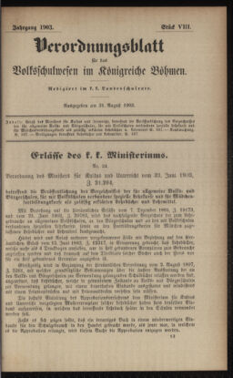 Verordnungsblatt für das Volksschulwesen im Königreiche Böhmen 19030831 Seite: 1