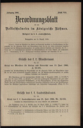 Verordnungsblatt für das Volksschulwesen im Königreiche Böhmen 19060831 Seite: 1