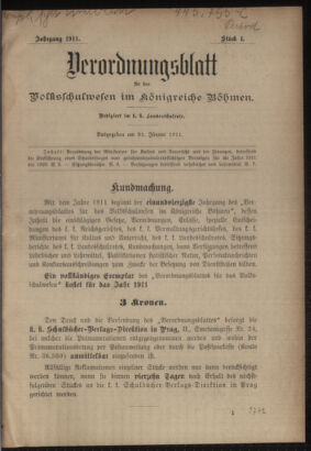 Verordnungsblatt für das Volksschulwesen im Königreiche Böhmen 19110131 Seite: 1