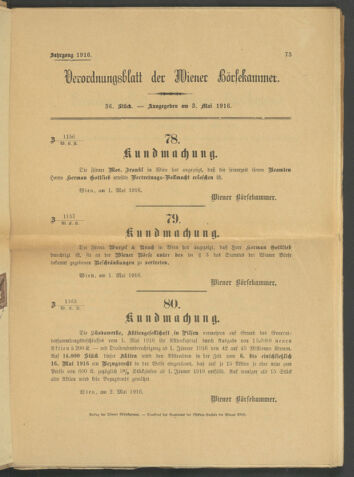 Verordnungsblatt der Wiener Börsekammer 19160503 Seite: 1