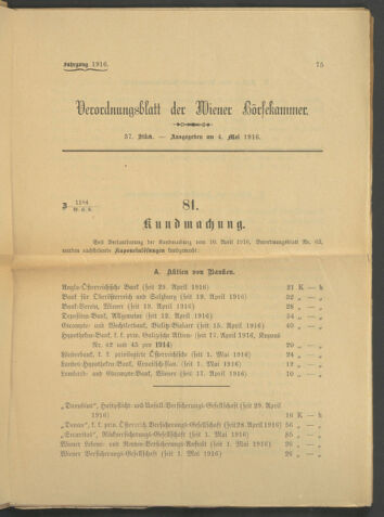 Verordnungsblatt der Wiener Börsekammer 19160504 Seite: 1