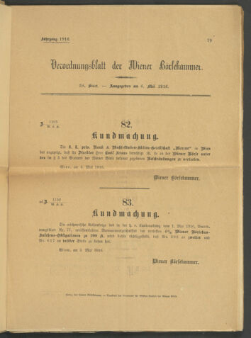 Verordnungsblatt der Wiener Börsekammer 19160506 Seite: 1