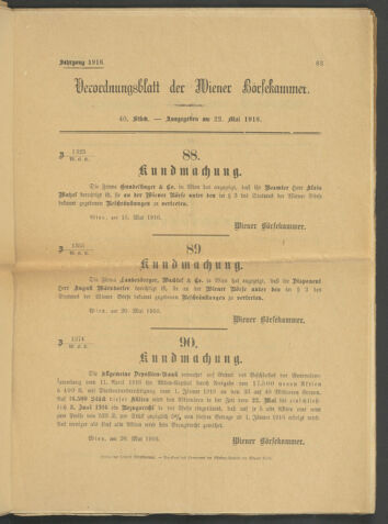 Verordnungsblatt der Wiener Börsekammer 19160522 Seite: 1