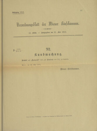 Verordnungsblatt der Wiener Börsekammer 19160522 Seite: 5