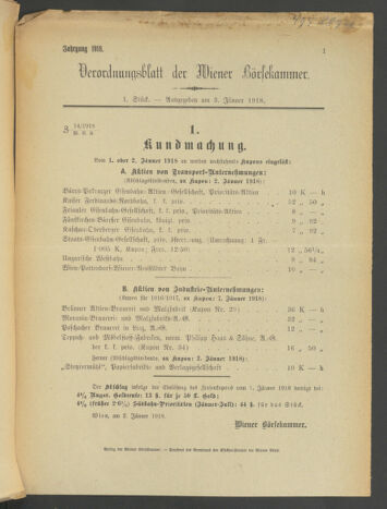 Verordnungsblatt der Wiener Börsekammer 19180103 Seite: 1