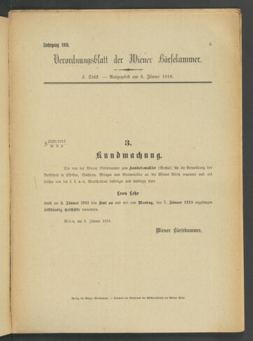 Verordnungsblatt der Wiener Börsekammer 19180103 Seite: 5