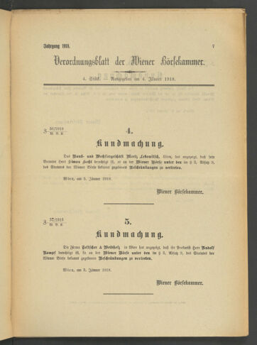 Verordnungsblatt der Wiener Börsekammer 19180104 Seite: 1