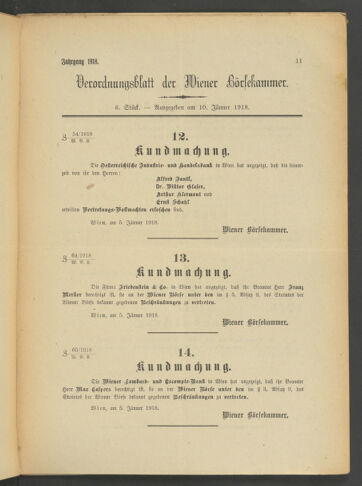 Verordnungsblatt der Wiener Börsekammer 19180110 Seite: 1