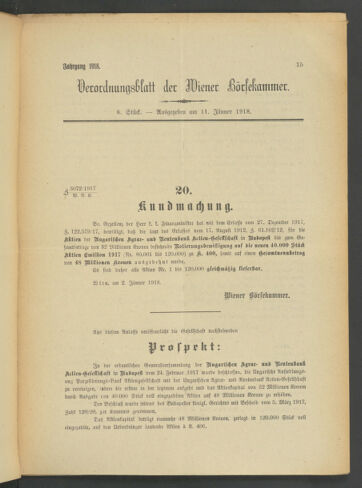 Verordnungsblatt der Wiener Börsekammer 19180111 Seite: 1