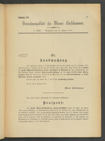 Verordnungsblatt der Wiener Börsekammer 19180114 Seite: 1