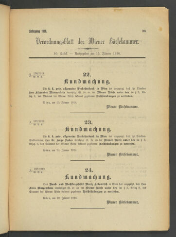 Verordnungsblatt der Wiener Börsekammer 19180115 Seite: 1